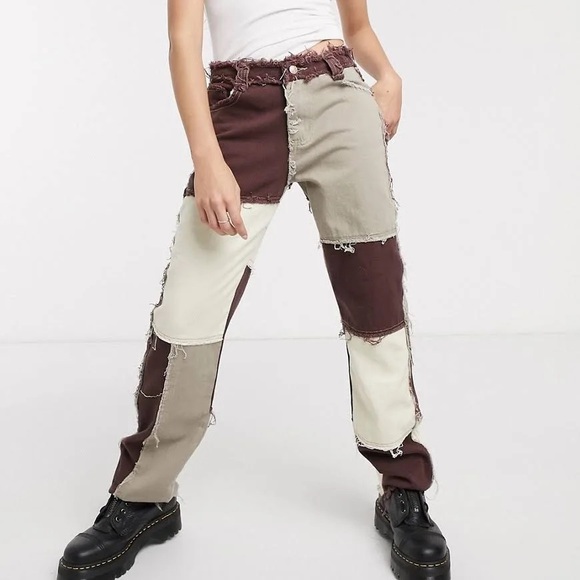 Jaded London Denim - Jaded London Brown Patchwork Denim Boyfriend Jeans Sz 30